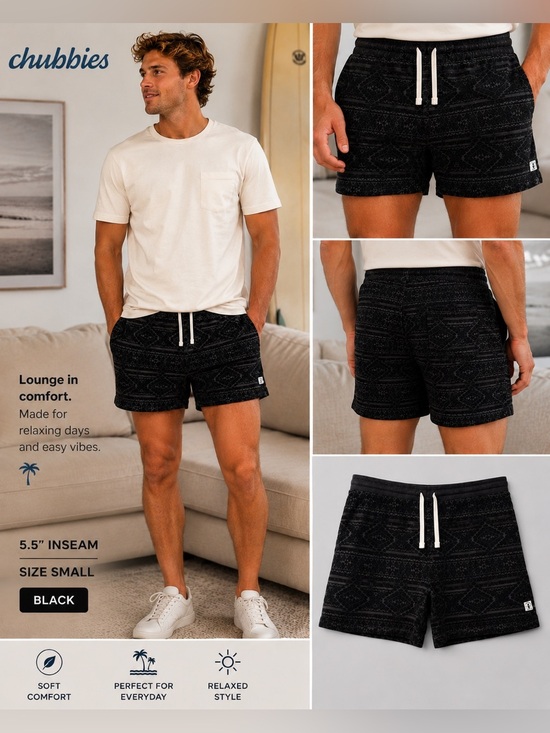 chubbies Other - Chubbies Aztec Black Velour 5.5” Schwort Lounge Shorts Size Small